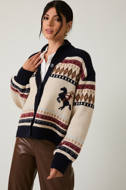 Western Horse & Cowgirl Fair Isle Cardigan Sweater - Sunday Edition - RARA Boutique 