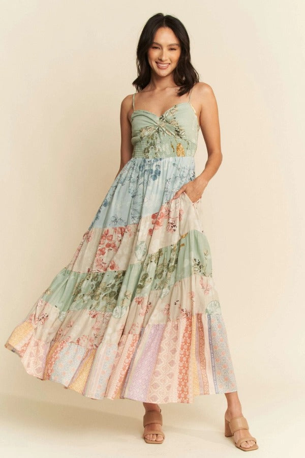 Boho Floral Patchwork Tiered Maxi Dress - Davi & Dani - RARA Boutique 