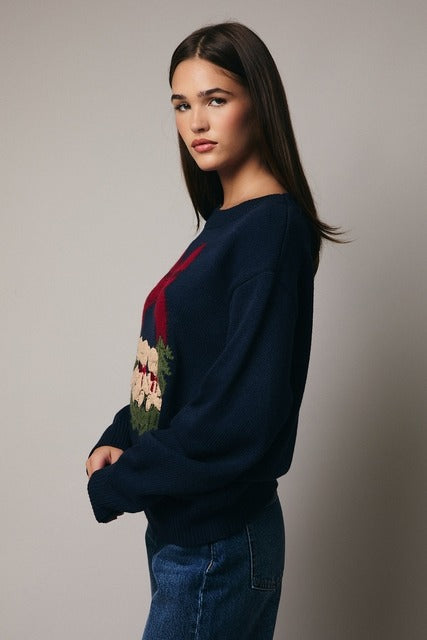 Textured Teddy Bear Wreath Applique Christmas Sweater - Sunday Edition - RARA Boutique 