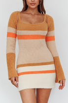 Fuzzy Knit Long Sleeved Multi Stripe Mini Dress - RARA Boutique 