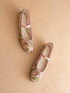 RARA Boutique Rose Garden floral jacquard Mary Jane flats with bow detail, stylish and comfortable flats for women.