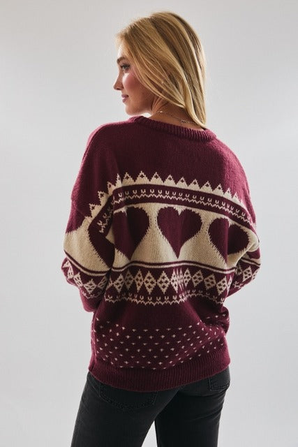 Heart Fair Isle Long Sleeve Holiday Sweater - Le Lis - RARA Boutique 