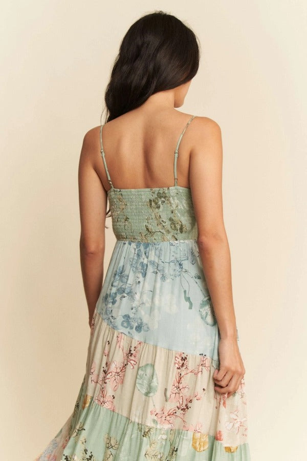 Boho Floral Patchwork Tiered Maxi Dress - Davi & Dani - RARA Boutique 