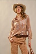 Western Embroidered Sequin Button Down Shirt - Blue B - RARA Boutique 