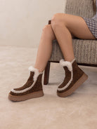 Dark cheetah print shearling trim platform winter boot from Oasis Society with chunky sole and cozy shearling lining.