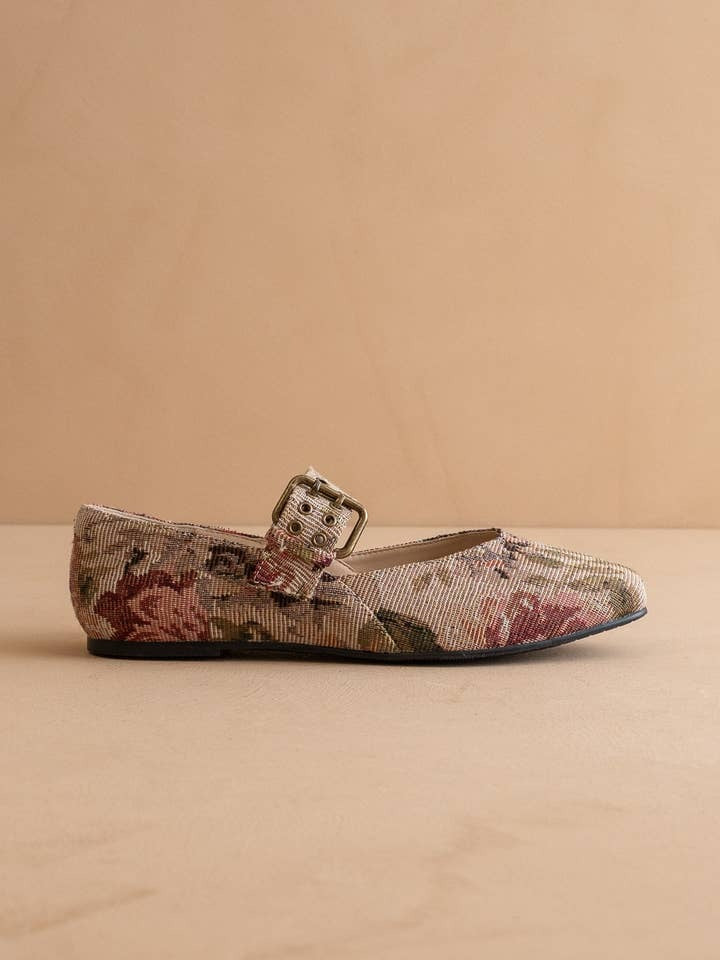 Floral Tapestry Mary Jane Ballet Flats with Buckle - Oasis Society - RARA Boutique 