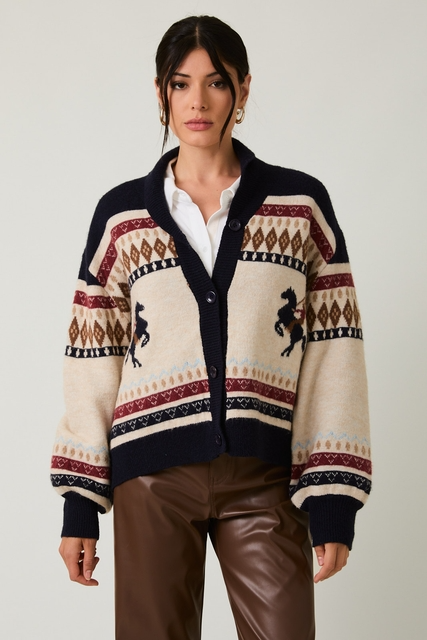 Western Horse & Cowgirl Fair Isle Cardigan Sweater - Sunday Edition - RARA Boutique 