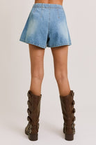 PLEATED DETAIL DENIM SHORTS | DENIM - RARA Boutique 