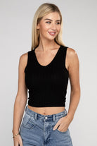 Ribbed Scoop Neck Cropped Sleeveless Top - RARA Boutique 