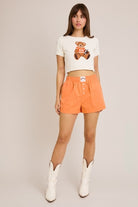Short Sleeve Football Teddy Bear Sweater Crop Top - Le Lis - RARA Boutique 