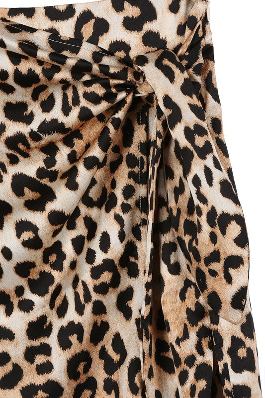 Satin Leopard Print Wrap Skirt - RARA Boutique 