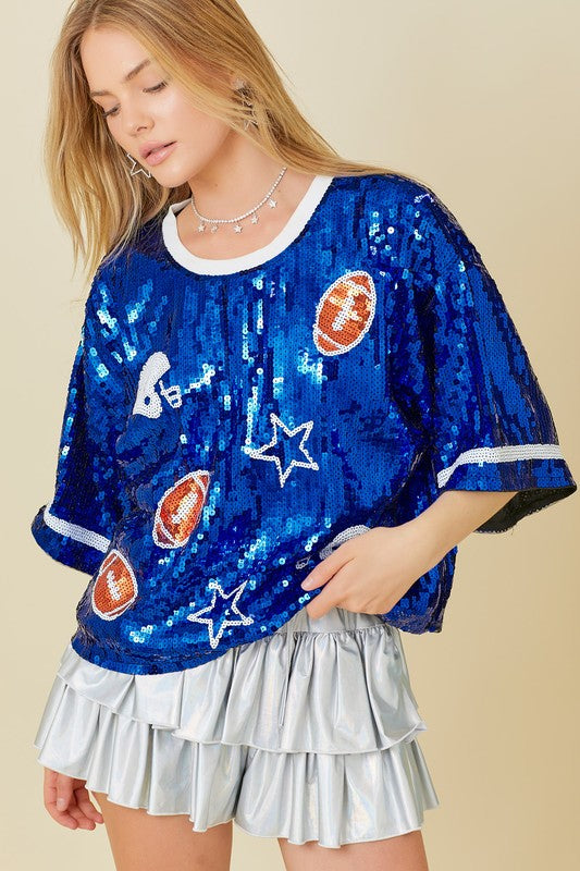 Football Game Day Sequin Top - RARA Boutique 