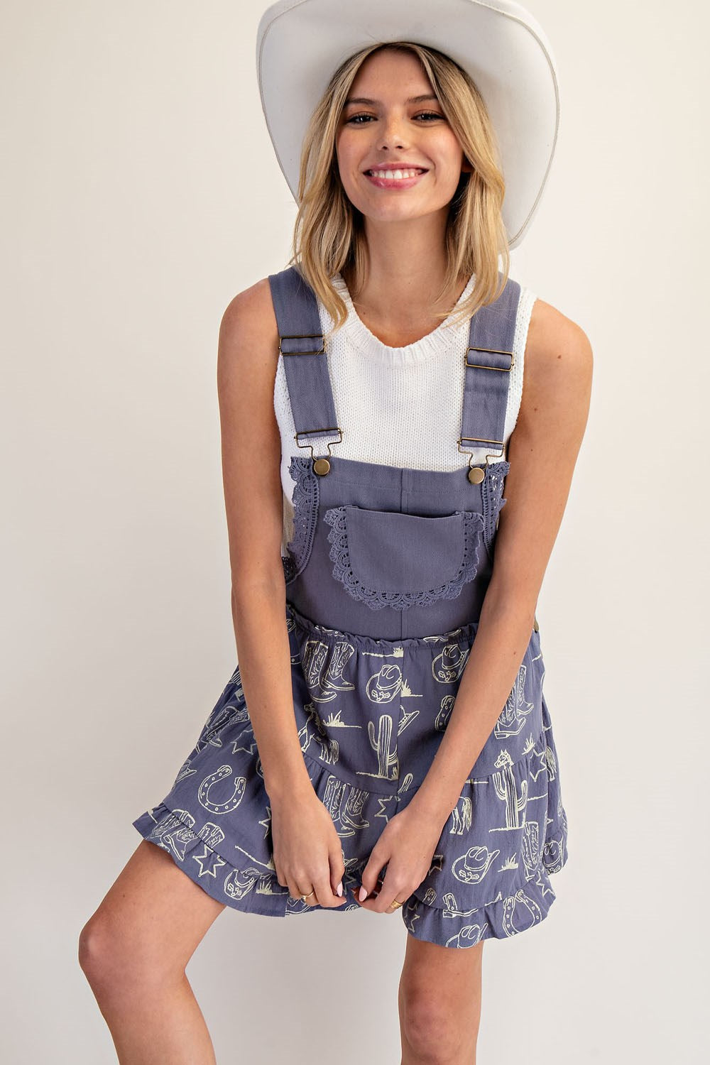 Western Graphic Print Tiered Wide Leg Shortalls Romper - eesome - RARA Boutique 