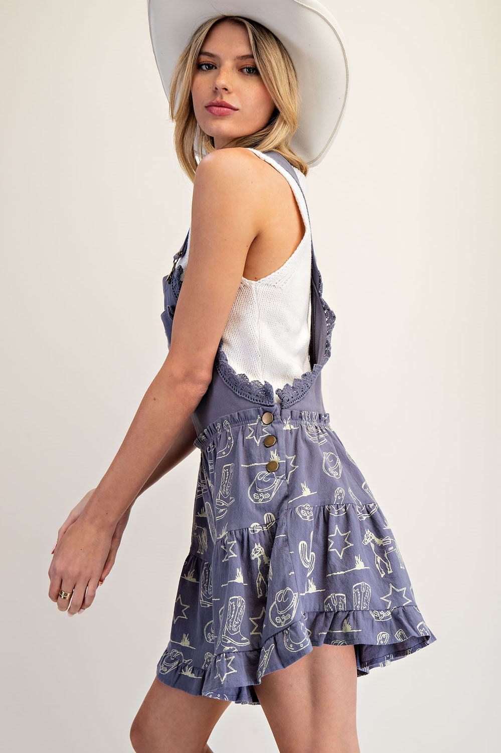 Western Graphic Print Tiered Wide Leg Shortalls Romper - eesome - RARA Boutique 