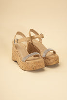 Rhinestone Strap Cork Wedges - RARA Boutique 