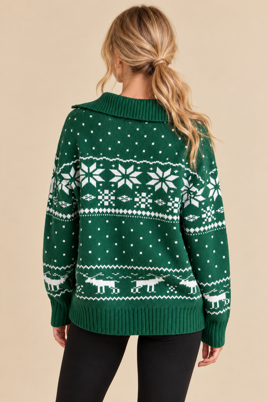 RARA Boutique Fair Isle knit sweater jacket with main strip design, cozy winter apparel for festive season.
