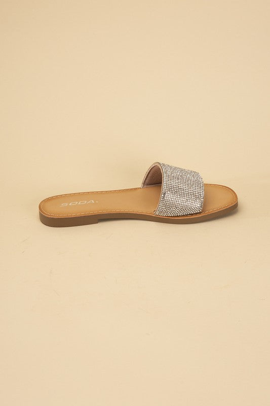 Flat Open Toe Rhinestone Slides - RARA Boutique 