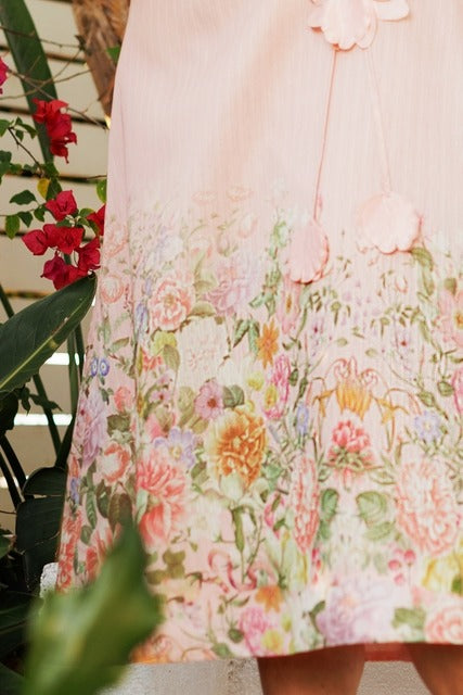 3D Floral Trim High Neck Short Sleeve Midi Dress - EB Luxe - RARA Boutique 