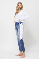 High Rise Jeans With Side Blocking Panel - VERVET by Flying Monkey - RARA Boutique 