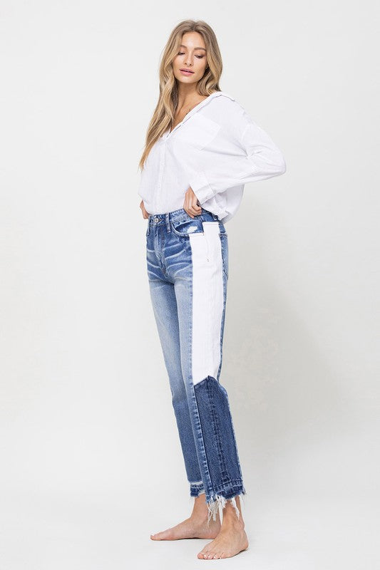 High Rise Jeans With Side Blocking Panel - VERVET by Flying Monkey - RARA Boutique 