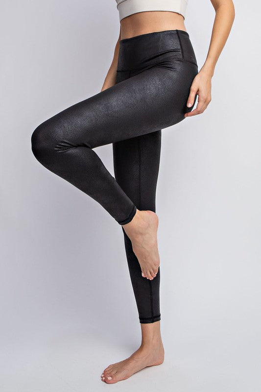 High Waisted PU Chintz Full-Length Leggings - RARA Boutique 