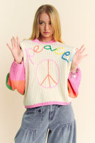 Multicolor Striped Peace Sign Balloon Sleeve Sweater - Davi & Dani - RARA Boutique 