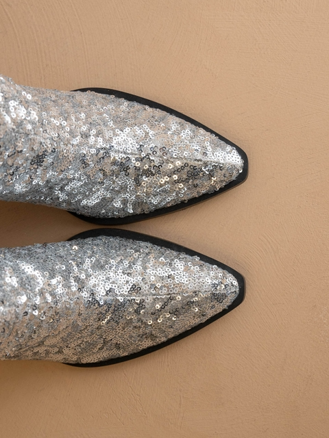 Pyramid Heel Knee High Sequin Boots - Oasis Society - RARA Boutique 