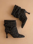 Black tweed slouch heel fall bootie from Oasis Society featuring a stylish design and comfortable ankle height.