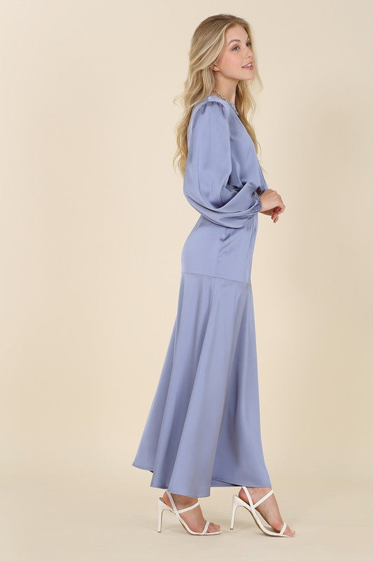 Satin Long Sleeve Top with Maxi Skirt Set - RARA Boutique 