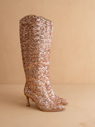 Pyramid Heel Knee High Sequin Boots - Oasis Society - RARA Boutique 