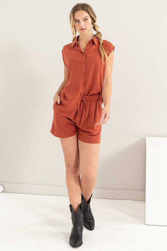 Button Down Linen Shirt and Shorts Set - RARA Boutique 