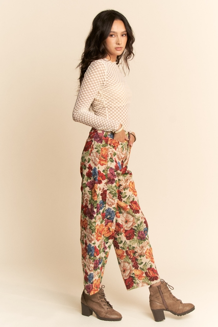 Vintage Floral Tapestry High-Rise Barrel Leg Pants - Davi & Dani - RARA Boutique 