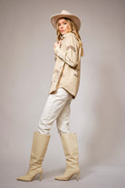 Western Ebroidered Snap Button Chambray Shirt Blouse - Blue B - RARA Boutique 