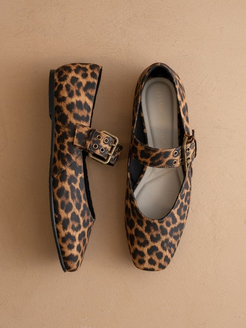 Leopard Print Mary Jane Ballet Flats with Buckle - Oasis Society - RARA Boutique 