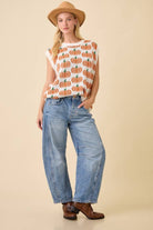 Pumpkin Print Knit Sweater Vest Sleeveless Top - Main Strip - RARA Boutique 