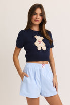 Short Sleeve Crew Neck Teddy Bear Sweater Crop Top - Le Lis - RARA Boutique 