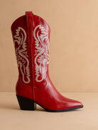 Contrast Embroidered Leather Western Boots - Oasis Society - RARA Boutique 