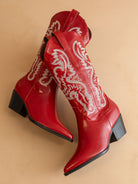 Contrast Embroidered Leather Western Boots - Oasis Society - RARA Boutique 