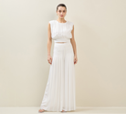 RARA Boutique satin chiffon pleated wide-leg palazzo trousers, stylish trouser with flowing fabric and elegant design.