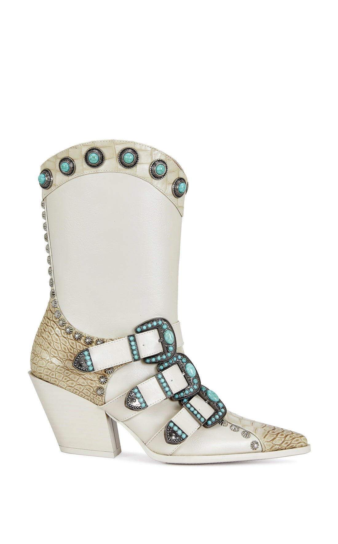Western Snakeskin Booties with Turquoise Studs & Buckles - Azalea Wang - RARA Boutique 