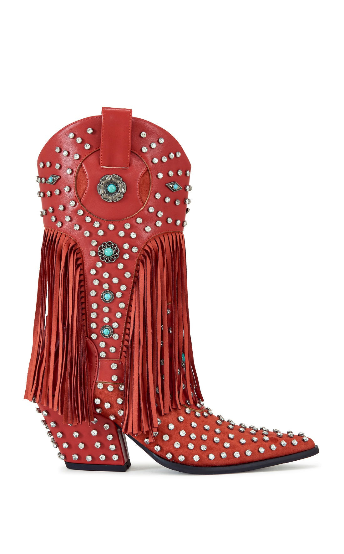 Fringe Western Boots with Rhinestones & Turquoise Studs - Azalea Wang - RARA Boutique 