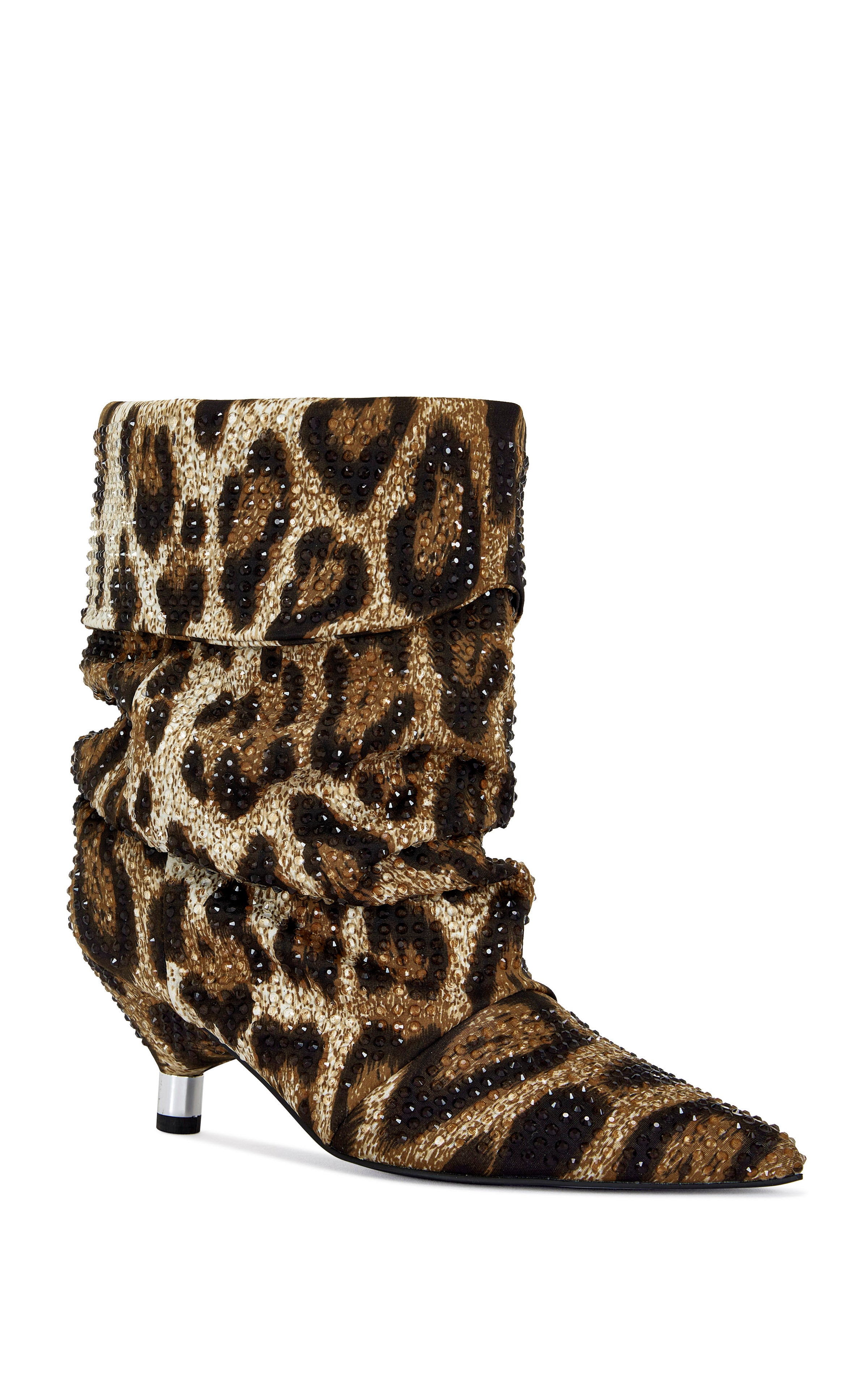 Leopard Print Rhinestone Kitten Heel Slouchy Booties - Azalea Wang - RARA Boutique 