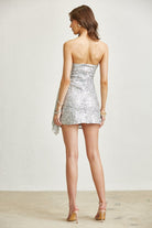 Strapless Sequin Glitter Mesh Corset Mini Dress with Draped Skirt - BLITHE - RARA Boutique 