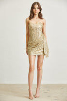 Strapless Sequin Glitter Mesh Corset Mini Dress with Draped Skirt - BLITHE Silver / S Strapless Sequin Glitter Mesh Corset Mini Dress with Draped Skirt - BLITHE Silver / S