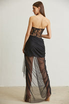 Sheer Lace Bodice Mini Dress with Tulle Draping Overlay - BLITHE - RARA Boutique 