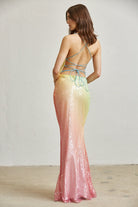 Rainbow Ombre Sequin Floor-Length Gown with Cowl Neck - BLITHE - RARA Boutique 