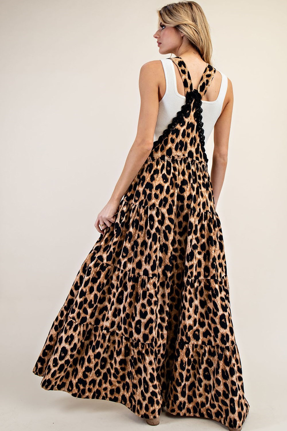 Cheetah Print Tiered Wide Leg Overalls - eesome - RARA Boutique 