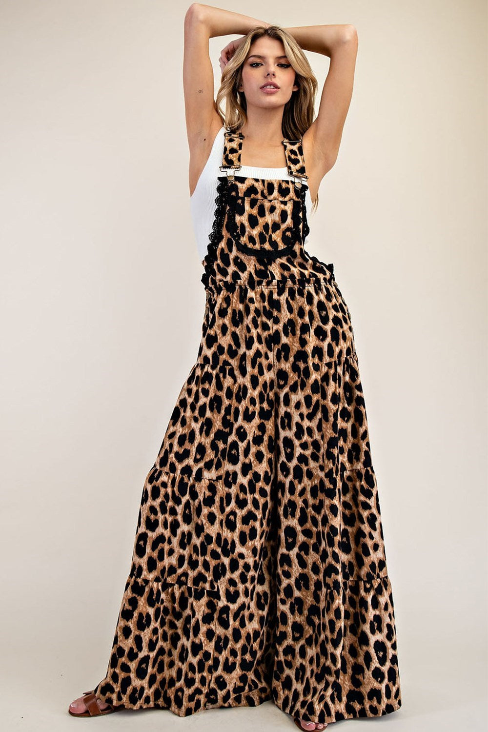 Cheetah Print Tiered Wide Leg Overalls - eesome - RARA Boutique 