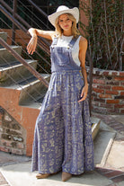 Western Graphic Print Tiered Wide Leg Overalls Jumpsuit - eesome - RARA Boutique 