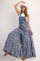 Western Graphic Print Tiered Wide Leg Overalls Jumpsuit - eesome - RARA Boutique 